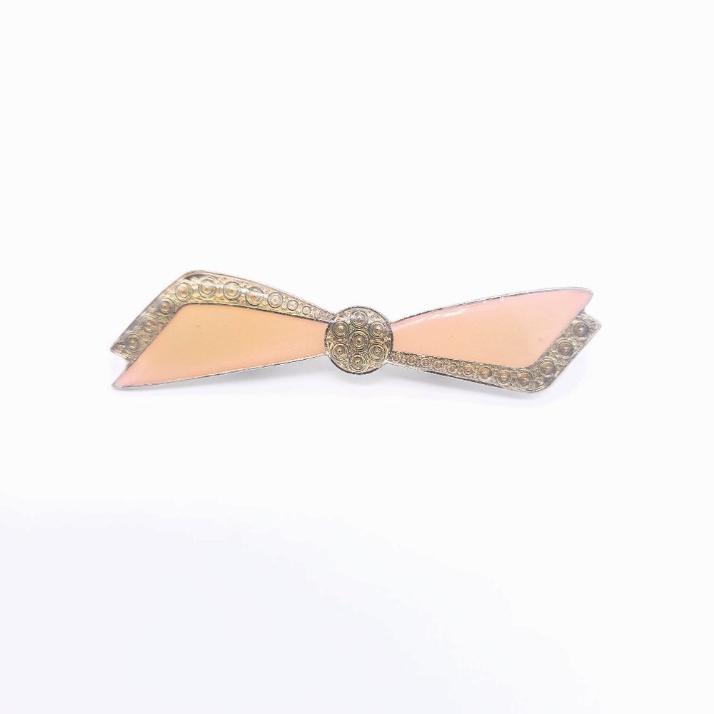 80s Pink and Gold Enamel Bow Lapel Pin